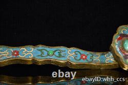 10.4 China antique old Gold-plated copper Inlaid jade Cloisonne Filigree Ruyi