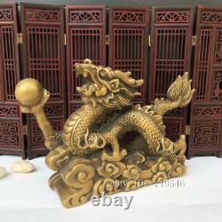 10Chinese antiques Qianlong year Pure copper Gold-plated Xiangyun Dragon statue