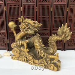 10Chinese antiques Qianlong year Pure copper Gold-plated Xiangyun Dragon statue