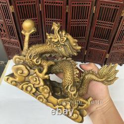 10Chinese antiques Qianlong year Pure copper Gold-plated Xiangyun Dragon statue