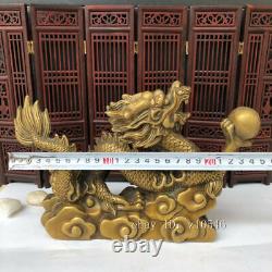 10Chinese antiques Qianlong year Pure copper Gold-plated Xiangyun Dragon statue