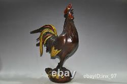 12China collection old Gold-plated copper and painted golden rooster ornaments