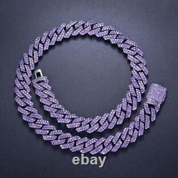 14mm Hip Hop TopBling Purple Cubic Zircon Miami Cuban Chain Necklace Gold Plated