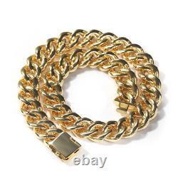 15mm Hip Hop Mens Cubic Zircon Cuban Link Chain Necklace 18K Gold Plated Jewelry