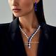 18K White Gold Plated Lab-Created Blue Sapphire Necklace Earrings Set Gorgeous