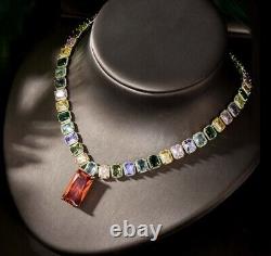 18k Gold Plated Necklace Earrings Set made w Swarovski Multicolor Gemstone