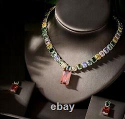 18k Gold Plated Necklace Earrings Set made w Swarovski Multicolor Gemstone