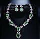 18k White Gold Plated Lab-Created Green Emerald Necklace Earrings Set Gorgeous