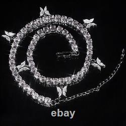 18k White Gold Plated Tennis Necklace Butterfly made w Swarovski Crystal Stone