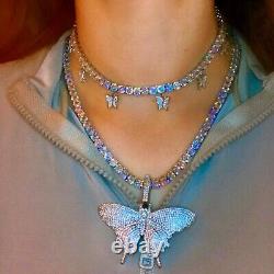 18k White Gold Plated Tennis Necklace Butterfly made w Swarovski Crystal Stone