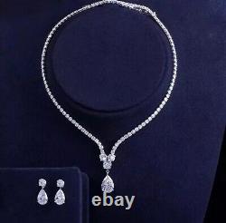 18k White Gold Plated Tennis Necklace Earrings Set made w Swarovski Crystal