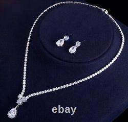 18k White Gold Plated Tennis Necklace Earrings Set made w Swarovski Crystal