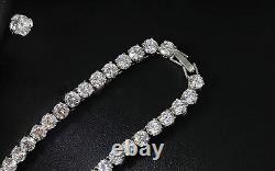 18k White Gold Plated Tennis Necklace Earrings Set made w Swarovski Crystal