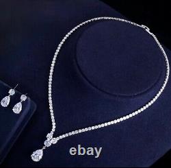 18k White Gold Plated Tennis Necklace Earrings Set made w Swarovski Crystal