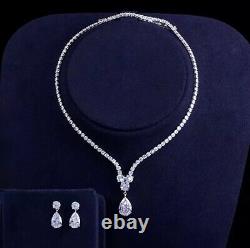 18k White Gold Plated Tennis Necklace Earrings Set made w Swarovski Crystal