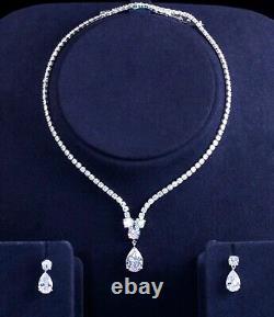 18k White Gold Plated Tennis Necklace Earrings Set made w Swarovski Crystal