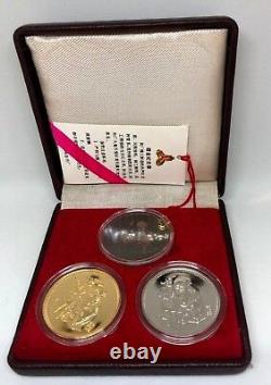 1980s 3 pieces gold silver plated and antiqued copper Medals Longevity with Box