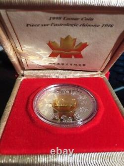 1998 Canada $15 Year of the Tiger Sterling & Gold Plated Cameo with box and COA