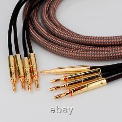 1pair OFC Copper Wire Gold Plated Banana Plugs HI-FI Audio Speaker Cable 4Plugs