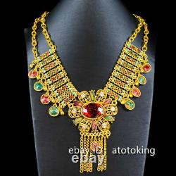 20 Chinese antiques Pure copper Gold plated Handmade Inlaid gem necklace