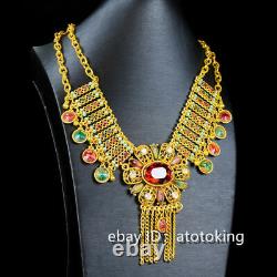 20 Chinese antiques Pure copper Gold plated Handmade Inlaid gem necklace