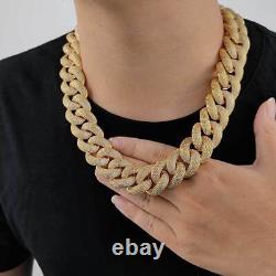 25mm Hip Hop Bubble Cuban Link Chain White Zircon 18K Real Gold Plated Jewelry