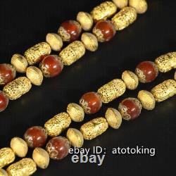 31Chinese antiques old collection pure copper gold plated inlaid agate necklace