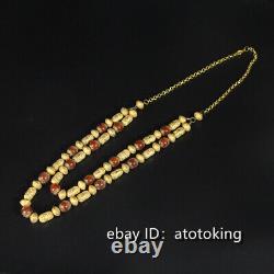 31Chinese antiques old collection pure copper gold plated inlaid agate necklace