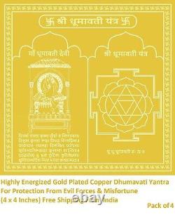 4-Energized Gold Plated Copper Dhumavati Yantra For Protection From Evil Forces