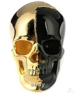 5.1 Black Obsidian and Gold Plated Copper Hand Carved Crystal Skull
