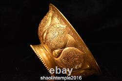 5.4antique China Tang dynasty Hand carving Gold plated copper Tribute bowl