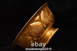 5.4antique China Tang dynasty Hand carving Gold plated copper Tribute bowl