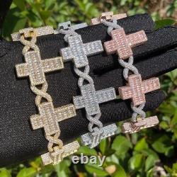 5AAA+ CZ Ice Out Hip Hop Cross Infinity Link Bracelet 24k Real Gold Plated