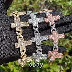 5AAA+ CZ Ice Out Hip Hop Cross Infinity Link Bracelet 24k Real Gold Plated