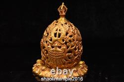 6.8 old China ancient Gold plated copper double fish Flower Incense burner