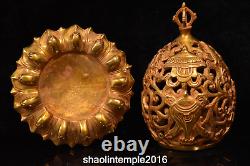 6.8 old China ancient Gold plated copper double fish Flower Incense burner