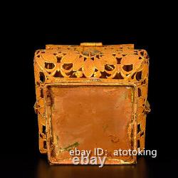 6China antique pure copper gold plated openwork inlaid gemstones Incense burner