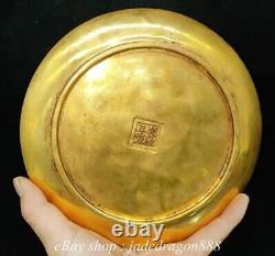7.2 Qianlong Marked Chinese Copper Gilt Dragon Flower Sea Statue Plate Tray