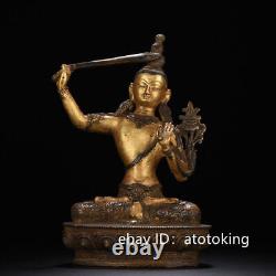 7.6 Chinese antiques Pure copper Gold plated Manjushri Bodhisattva Statue