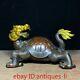 7.8Chinese Pure Copper Gold-plated Lucky Dragon Turtle Ornament Statue