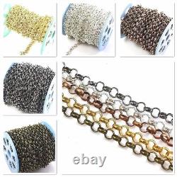 7mm Rolo Chain Silver Gold Plated Gunmetal Bass Copper Soldered Belcher Chain