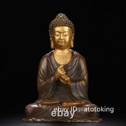 8 Chinese antiques Pure copper Gold plated Buddha Shakyamuni Buddha Statue