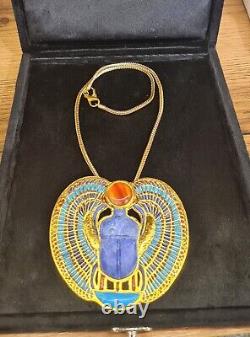 Amazing Handmade King Tutankhamun Winged Scarab Pendant Necklace-24k Gold Plated