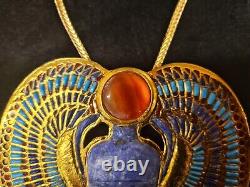 Amazing Handmade King Tutankhamun Winged Scarab Pendant Necklace-24k Gold Plated