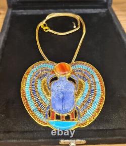 Amazing Handmade King Tutankhamun Winged Scarab Pendant Necklace-24k Gold Plated