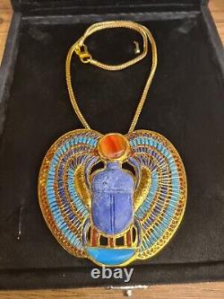 Amazing Handmade King Tutankhamun Winged Scarab Pendant Necklace-24k Gold Plated