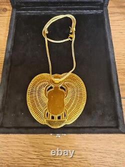 Amazing Handmade King Tutankhamun Winged Scarab Pendant Necklace-24k Gold Plated