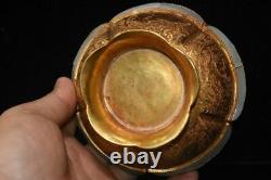 Ancient China Gold plated copper Handmade carving Nephrite set Tribute bowl