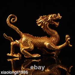 Ancient China Gold plated copper Handmade make Climbing Dragon Ornaments