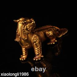 Ancient China Gold plated copper Handmade make Little Unicorn Ornaments